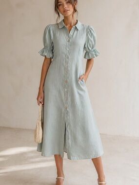 C/MEO Collective Light Sage Button-Front Midi Dress